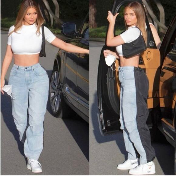 Alexander Wang HYBRID pack BARREL cargo jeans BLACK denim x nylon women’s 27 NEW - Picture 8 of 13